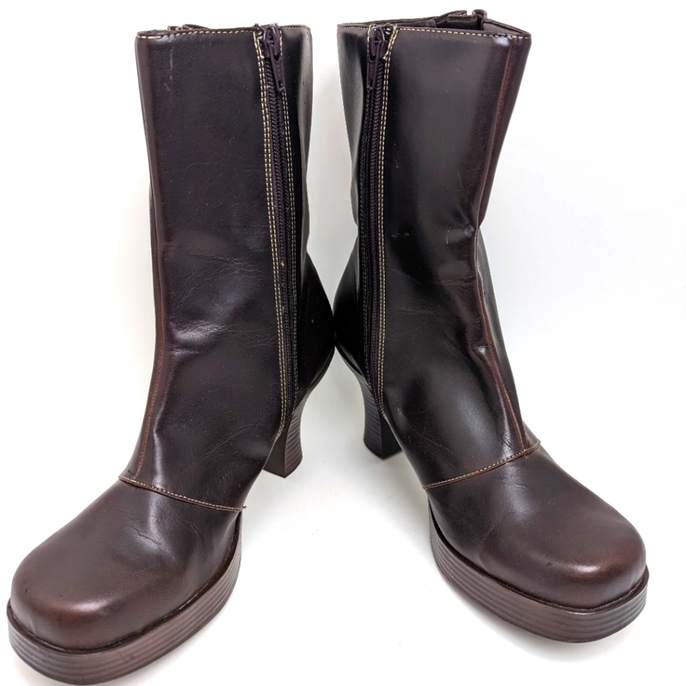 Vintage LEI Boots Brown Y2K 90s Platform Zip Boots Size 9 - Picture 4 of 13